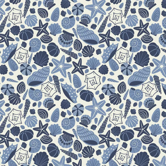Tischläufer Muscheln Creme Blau Allover