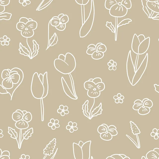 Dekovorhang Fruehlingsblumen Outline beige