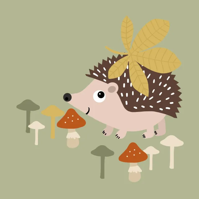 Kissen Igel im Herbst mit Pilzen