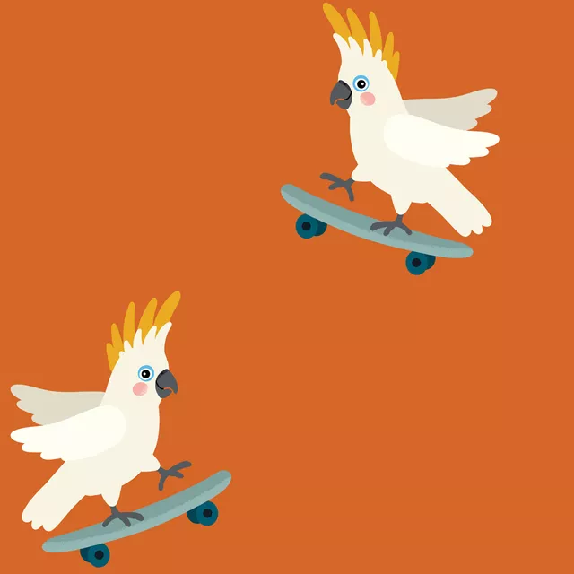 Kakadu mit Skateboard