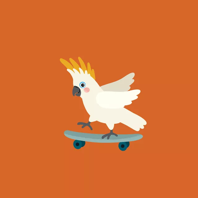 Kissen Kakadu mit Skateboard