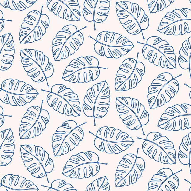 Monstera Muster blau beige