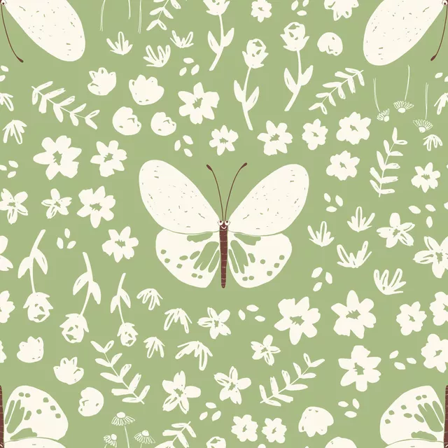 Schmetterling und Blumen gruen