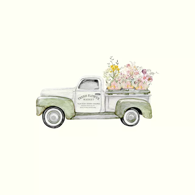 Kissen Blumen Auto Laster Frühling