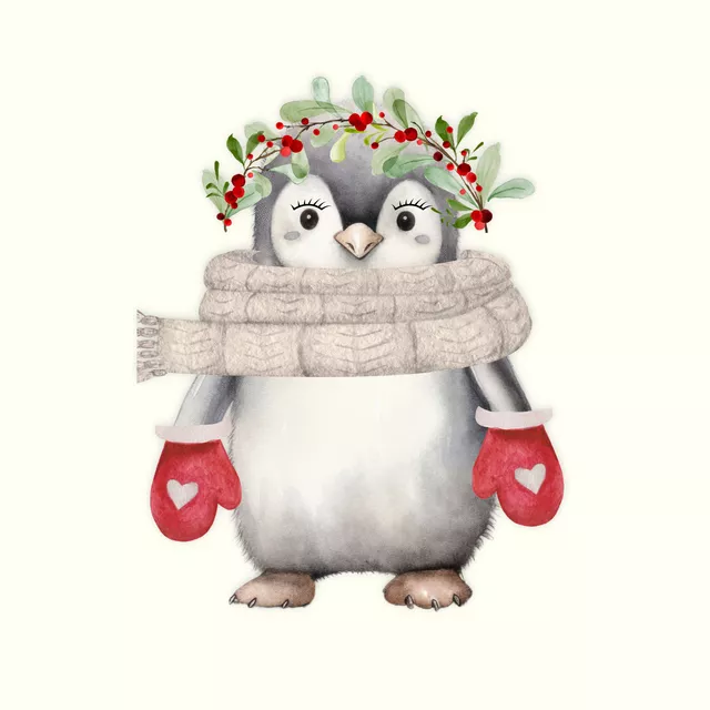 Bettwäsche Holly Jolly  Pinguin creme
