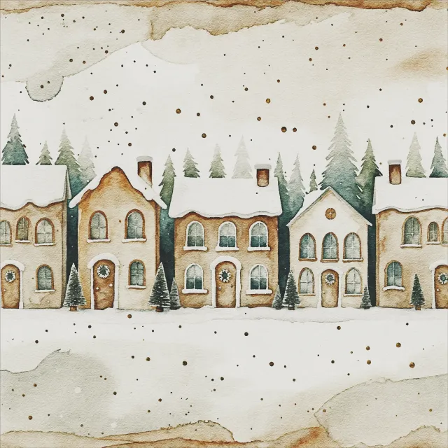 Kissen Weihnachts Dorf mit Schnee
