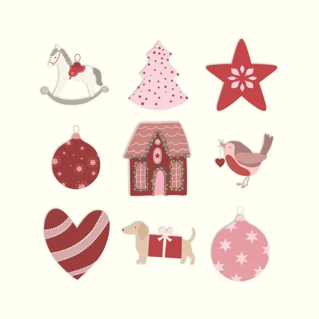 Kissen Weihnachtliche Collage Dackel Schaukelpferd