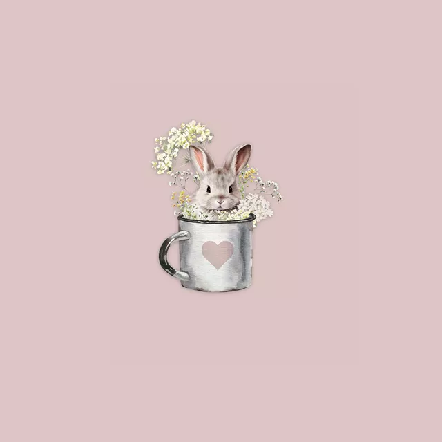 Kissen Hase in Tasse Blume Rosa