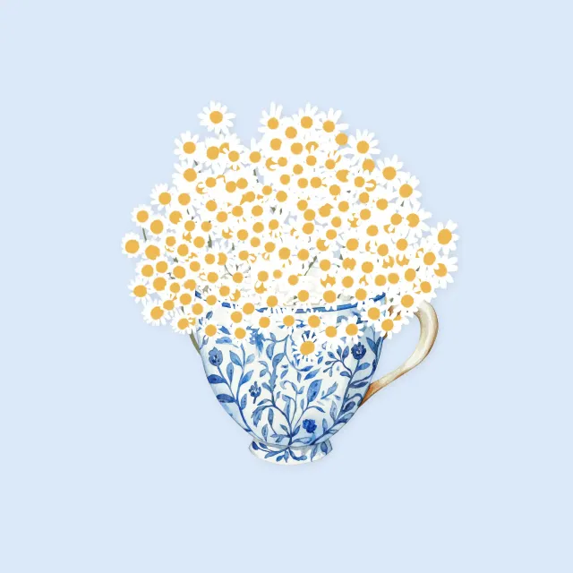 Kissen Blumen in Tasse Blau