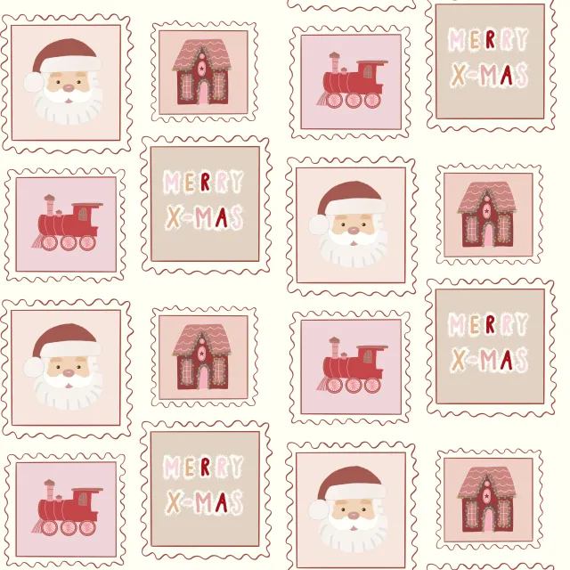 Bankauflage X-Mas Briefmarken Doodle Beige Muster