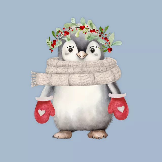Kissen Holly Jolly  Pinguin blau