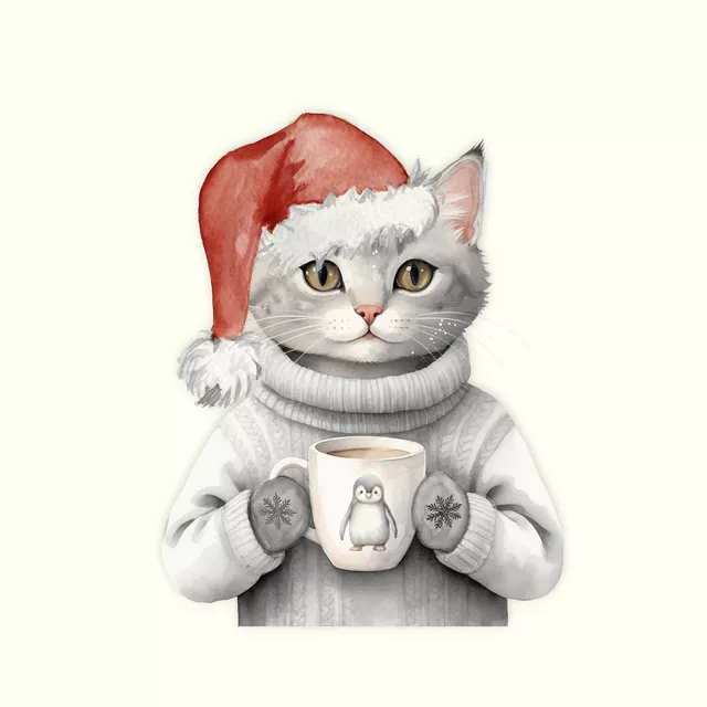 Bettwäsche Winter Party - Katze mit Tasse