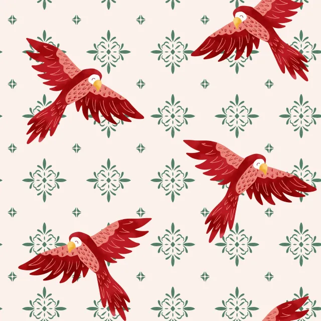 Parrot pattern ecru