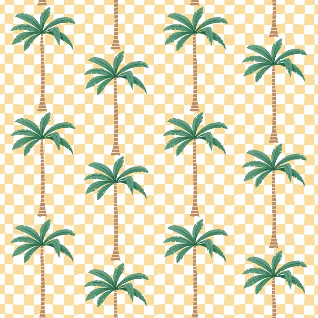 Kissen Palm trees on checks - yellow
