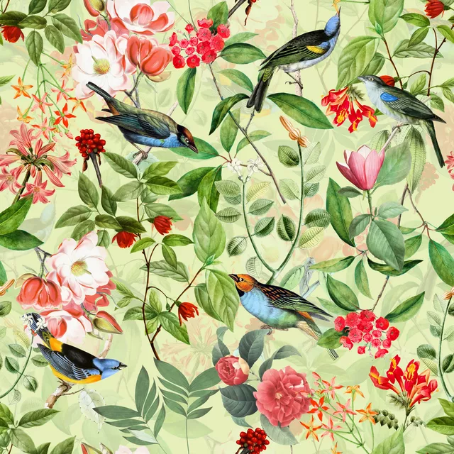 Vögel und Blüten