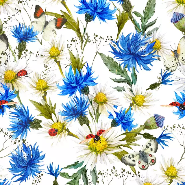 Kissen Kornblumen und Margeriten