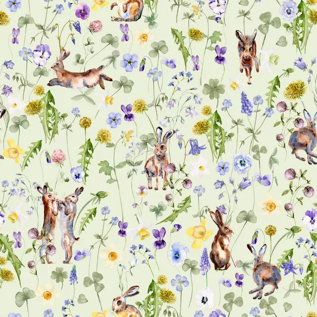 Tischläufer Osterhasen in Blumenwiese grün