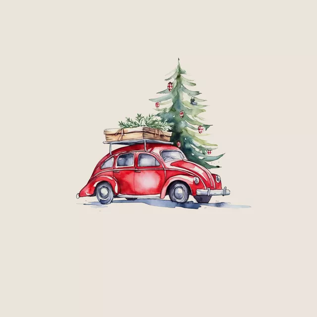 Rotes Weihnachtsauto im Wald