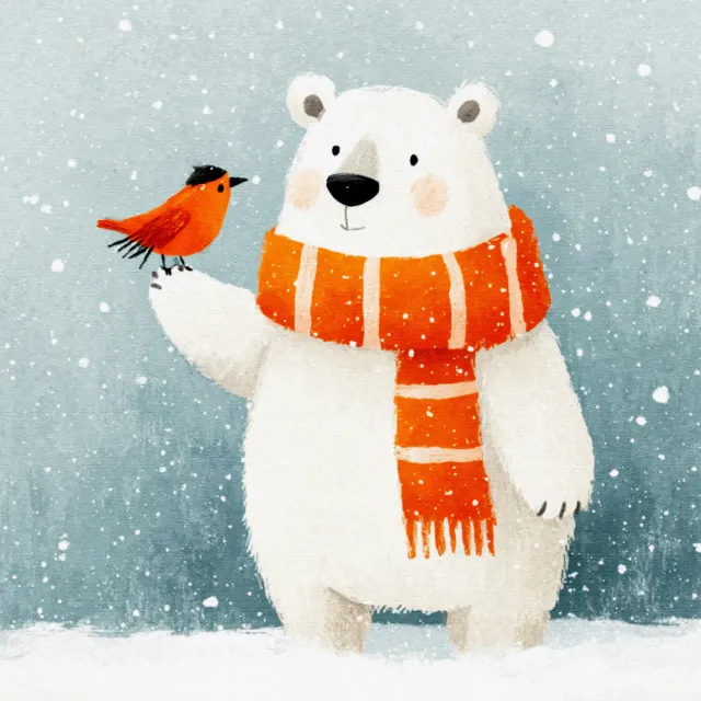 Kissen Winter Freunde Bär Vogel