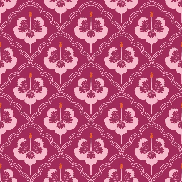 Dekovorhang Hibiskus allover bordeaux