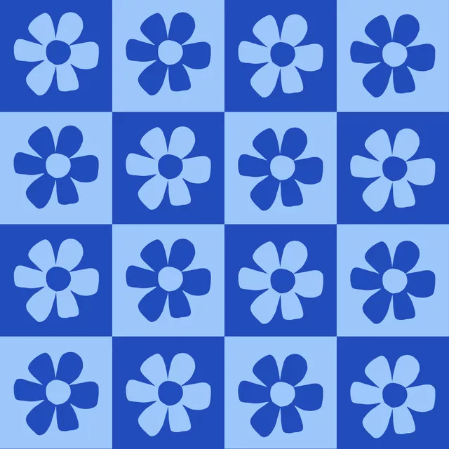 Schachbrett Blumen Blau