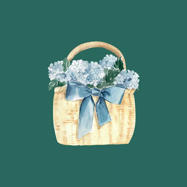 Kissen Korbtasche mit Hortensie grün