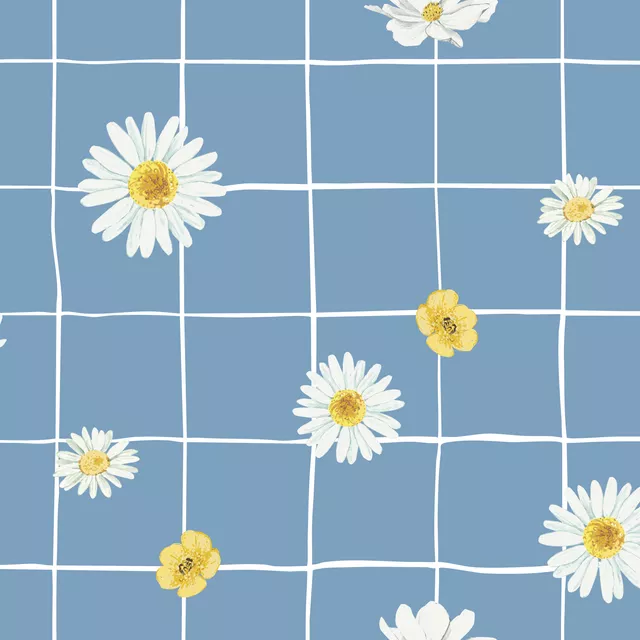 Wiesenblumen kariert blau