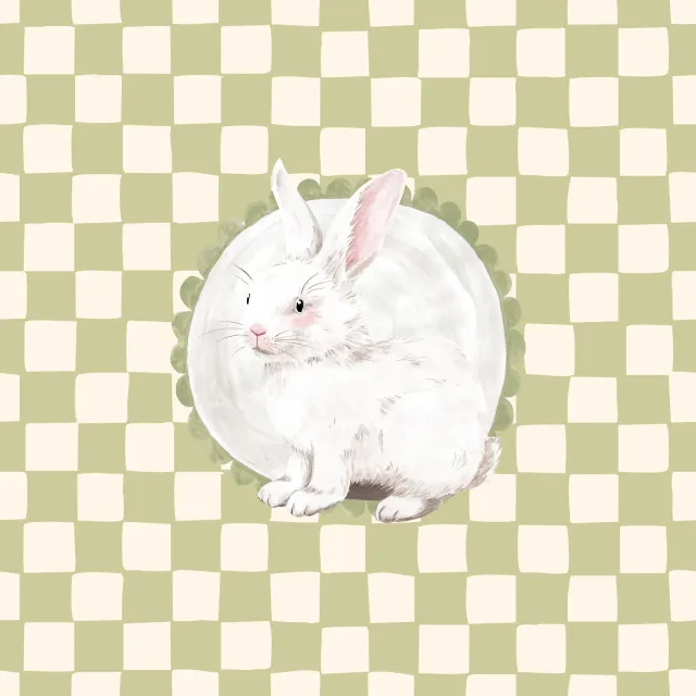 weißer Osterhase kariert grün