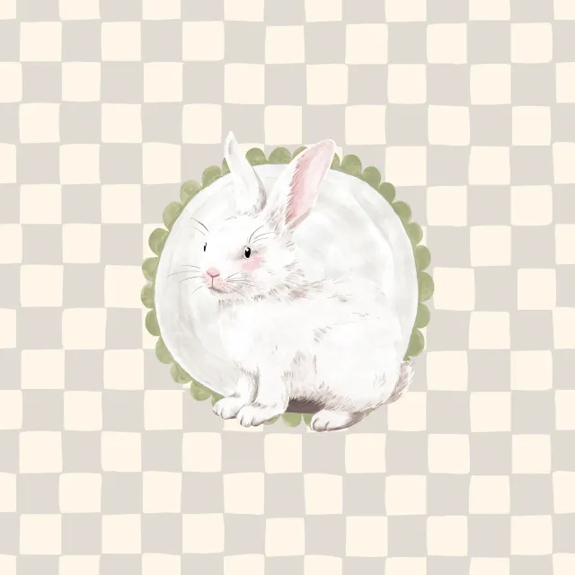Kissen weißer Osterhase kariert beige