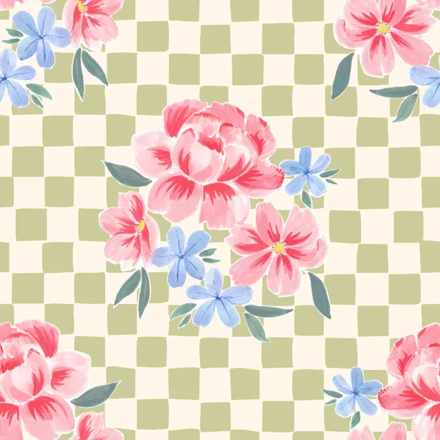 Kissen Blumen Karo grün