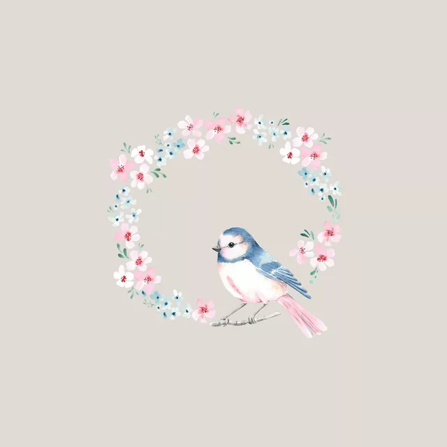 Kissen Blumenkranz Vogel beige
