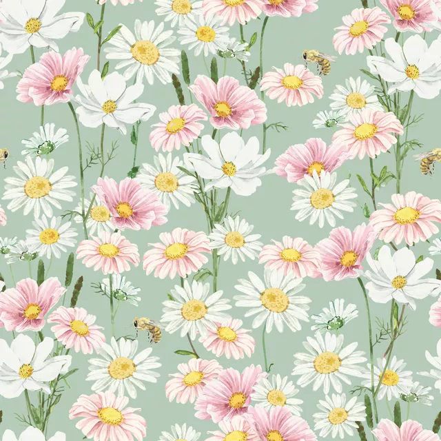 Tischdecke Cosmea Blumenwiese grün