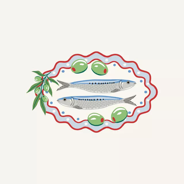 Kissen Sardinen mit Oliven