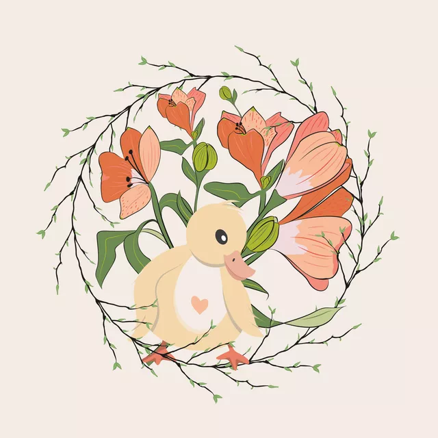 Bodenkissen Küken mit Frühlingsblumen