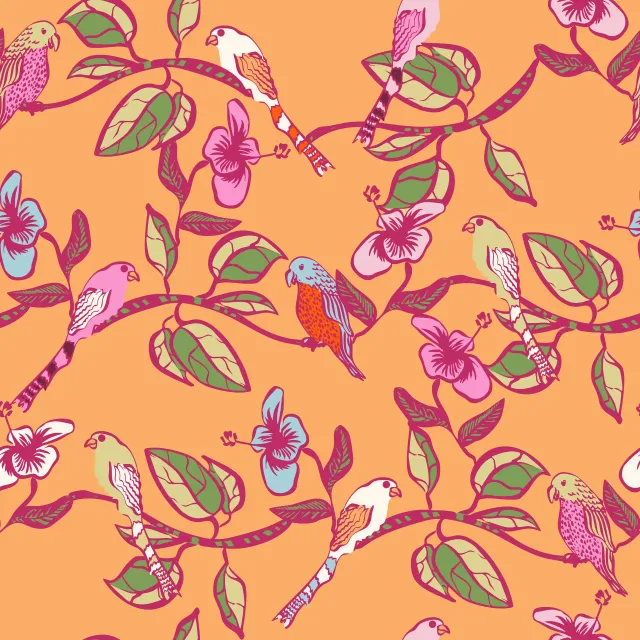 Kissen Bunte Vögel Orange
