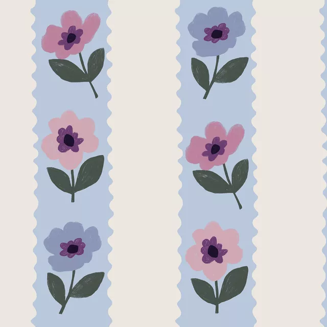 Tischläufer Streifen Blumen blau