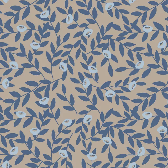 Ranken Blüten Beige Blau