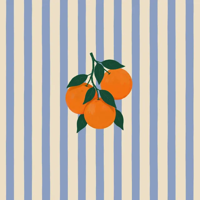 Kissen Orangen auf Streifen blau