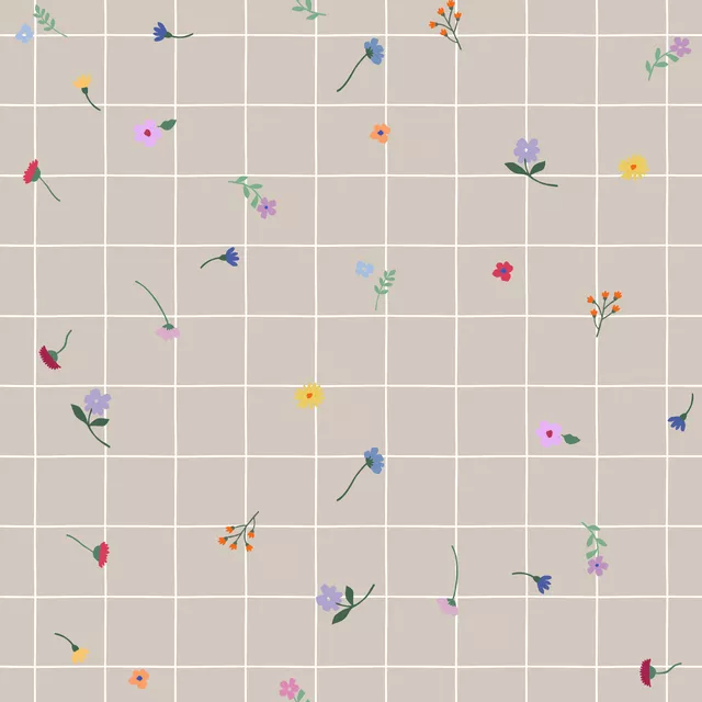 Kissen Karo Blüten bunt beige