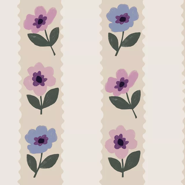 Tischläufer Streifen Blumen creme