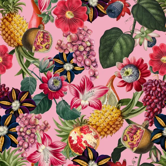 Tischdecke Tropenblüten & Früchte pink