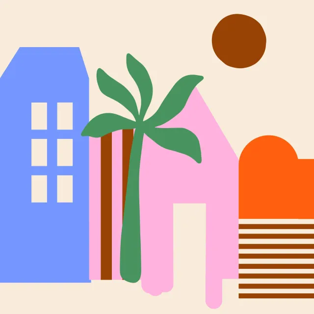 Dekovorhang Tropical City Häuser