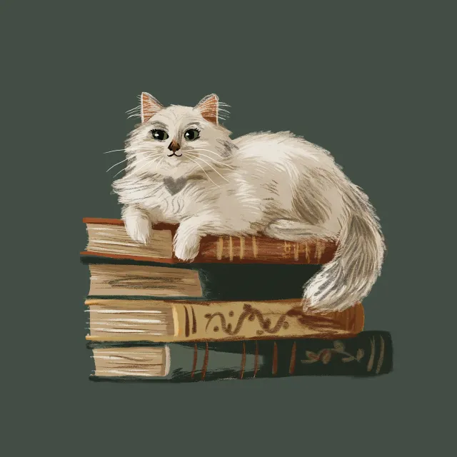 Kissen weiße Katze auf Büchern