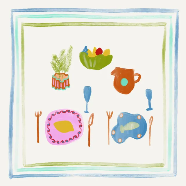 Kissen Tischszene Kreide