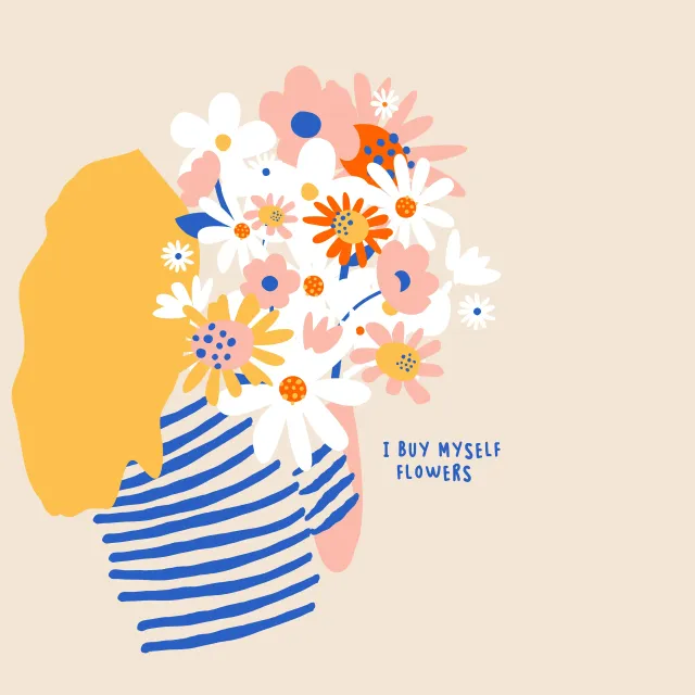 Kissen I buy myself flowers - beige