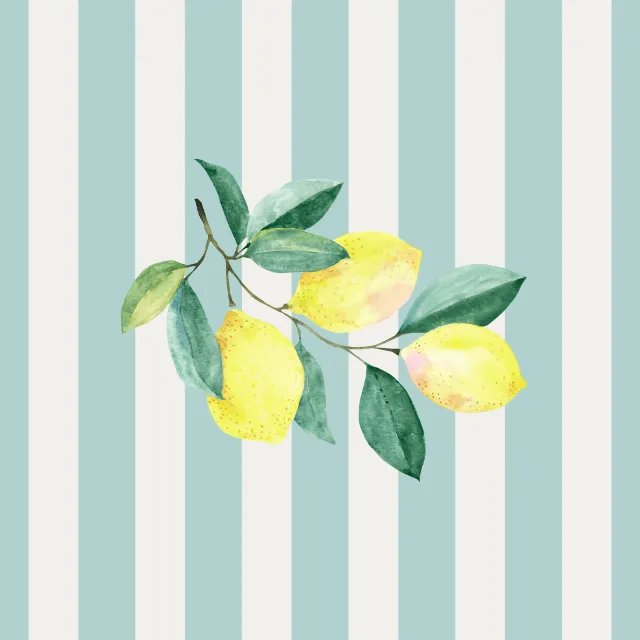 Kissen Zitronenzweig blau Streifen