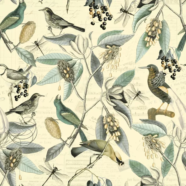 Kissen Nostalgic Magnolia Birds Green