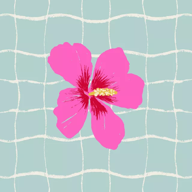 Kissen cool Hibiskus türkis pink