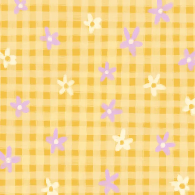 Tischset Karomuster Gelb mit Blumen