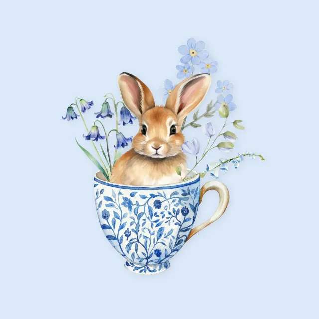 Kissen Hase in Tasse Blau